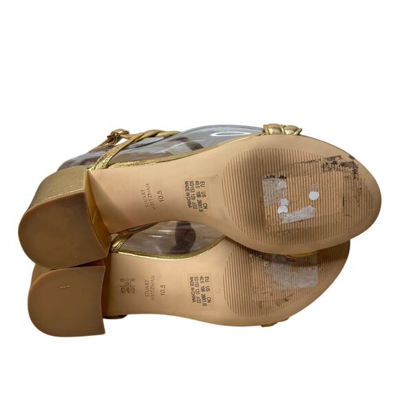 Stuart Weitzman Dancer Twistie Gold Metallic Braided Sandal Heel, Size 10.5 - Picture 8 of 9